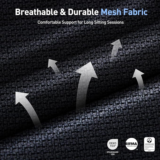 Executive Office Chair with 4D Adjustable Arms & Lumbar Support - Mesh Seat Depth Adjustment, 107°-115°-123°-132° Recline, Memory Foam & Aluminum Base for Modern Home/Office,Blue