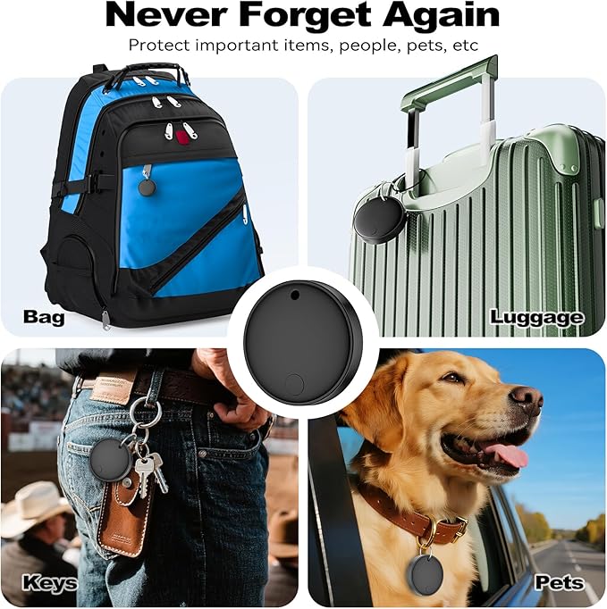 Dual System Smart Tag Tracke for iOS and Android, Smart Bluetooth Tracker Work with Apple Find My or Google Find Hub App, Keys Finder Item Locator, IP67 Waterproof (Black, 2 Pack)