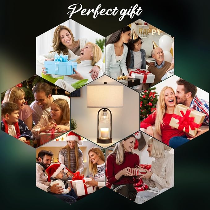 Plug in Black Candle Warmer Lamp with Timer Dimmable, Wax Melts Candle Warmer with Beige Fabric Shade Lamp, Christmas Birthday Gifts for Mom Women Sister, House Warming Gifts Include 3 Bulb