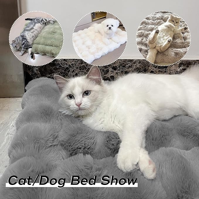 Cat Beds for Indoor Cats Faux Fur Pet Pad Mat Plush Kitten Bed with Non-Slip Bottom for Carriers/Couch Dog & Puppy Friendly 23 x 15 Inch Medium Orange