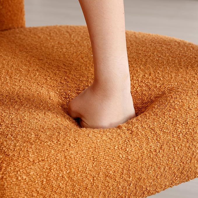 Modern Sherpa Barrel Dining Chair Upholstered Faux Fur Dining Room Chair with Arm Comfy Accent Side Chair for Kitchen/Living Room/Reception, Terra Cotta, 1 PC