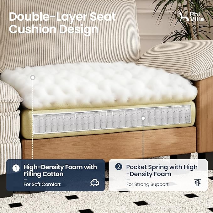 PHI VILLA Cloud Modular Couches Sets, 2 Pieces Comfy Sectional Sofa Set with Loveseat, 5-Seater Upholstered Couch for Living Room, Corduroy, Beige