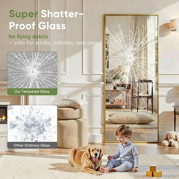 Full Length Mirror, 76"x34" Full Body Mirror, Floor Mirrors with Stand, Body Mirrors Standing Hanging Leaning Against Wall,Aluminum Frame Mirrors for Bedroom Cloakroom,Living Room,Gold