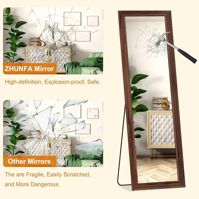 Full Length Mirror,65x22 Inch Full Length Mirror Wall Mounted,Vertical Hanging,Leaning Standing for Bedroom,Living Room,Rectangular Wooden Frame,Wood Brown Color.