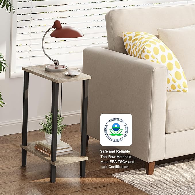 TUTOTAK Small Side Table, Narrow End Table, Skinny Sofa Table, Slim Nightstand, Couch Table, Living Room, Bed Room, Greige TB01BG062