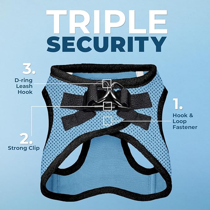 Best Pet Supplies Voyager Step-in Air Harness - All Weather Mesh, Reflective, No Pull Harness for Dogs, Cats - Secure with Hook & Loop Fastener, Buckle, Double D-Rings - Baby Blue/Black Trim, XS