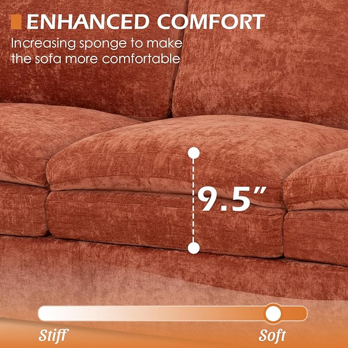 2 Pieces Chenille Sofa Set w/Arm Pillows, Upholstered Loveseat & 3 Seater Sofa w/Comfortable Back Cushions, Modern 2-Seat & 3-Seat w/High-Density Foam for Living Room, Apartment, Orange