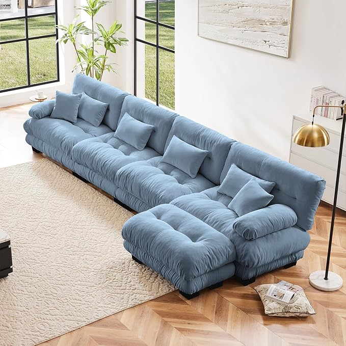 Blue Ottoman for Modular Sectional Sofa, Single Sofa, Ottoman Seat for Convertible Sectional, Chenille Sofa Couch for Living Room, Bedroom, Apartment