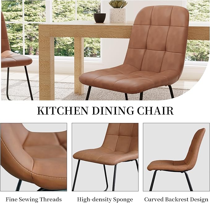 Dining Chairs Set of 4, Modern Kitchen Faux Leather Dining Room Chair for Kitchen Living Dining Room (4 Brown)