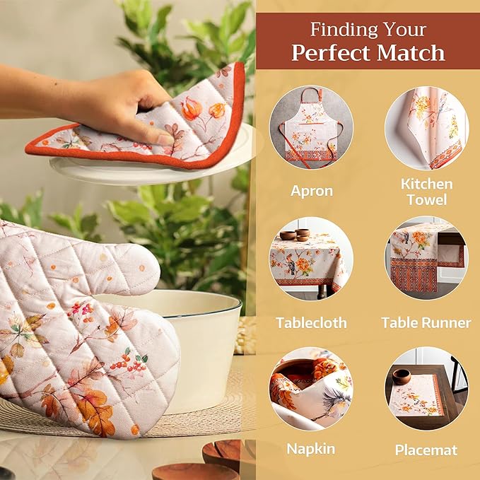 Maison d' Hermine Pot Holders Set 100% Cotton Heat Resistant Potholders 8" x 8" Hot Pads with Loop for Thanksgiving Christmas Decorations BBQ Baking Handling Hot Pans (Pack of 2, Kelim - Prairie)