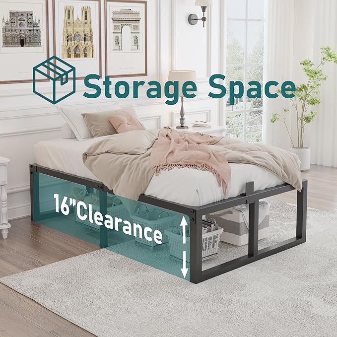 Twin Bed Frame, 18 Inch High 3500 lbs Heavy Duty Metal Platform, Mattress Foundation with Steel Slat Support/No Box Spring Needed/Noise Free/Non-Slip/Easy Assembly