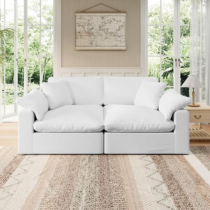 Modular Sectional Sofa Cloud Couch,78.6" Down Filled Comfy Cloud Modern Sofa,2 Seater with White Linen Couch Cushion Covers Removable Furniture for Living Room