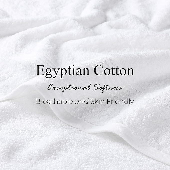 Superior Heritage Egyptian Cotton Bath Towel Set, Large Body Towels for Home Bathroom, Master, Guest Bath Decor, Plush, Absorbent Basics, Spa, Hotel, Resort, Luxury Essentials, Set of 4, White