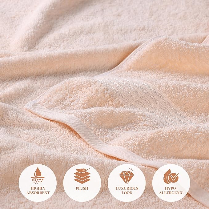Superior Egyptian Cotton 8-Piece Towel Set, Assorted Towels for Home Bathroom, Guest Bath Decor Essentials, Includes 2 Bath, 4 Hand, 2 Face Towels/Washcloths, Quick Dry, Absorbent, Peach