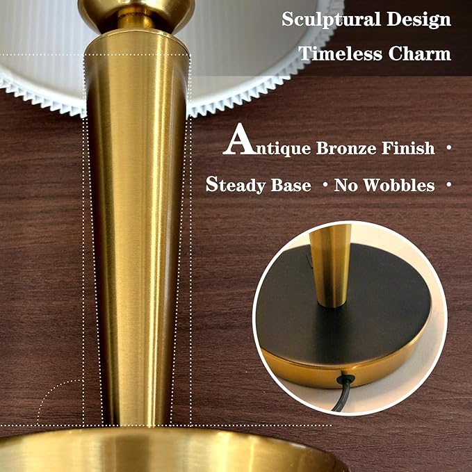 MODIVO Bedside Table Lamp with USB-C/A Charging & Touch Control, 17" Bronze Color-Finish Design & Dual-Layer Wave Shade - 3-Level Dimmable, Stable Base (E26 Bulb Included)