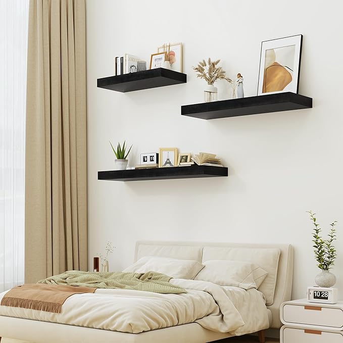 Heimlove Black Bathroom Shelves Floating Shelves for Wall Shelf Over Toilet Long Wall Mounted Modern Farmhouse,48 x 12 Shelves with Invisible Brackets for Living Room, Kitchen, Bedroom