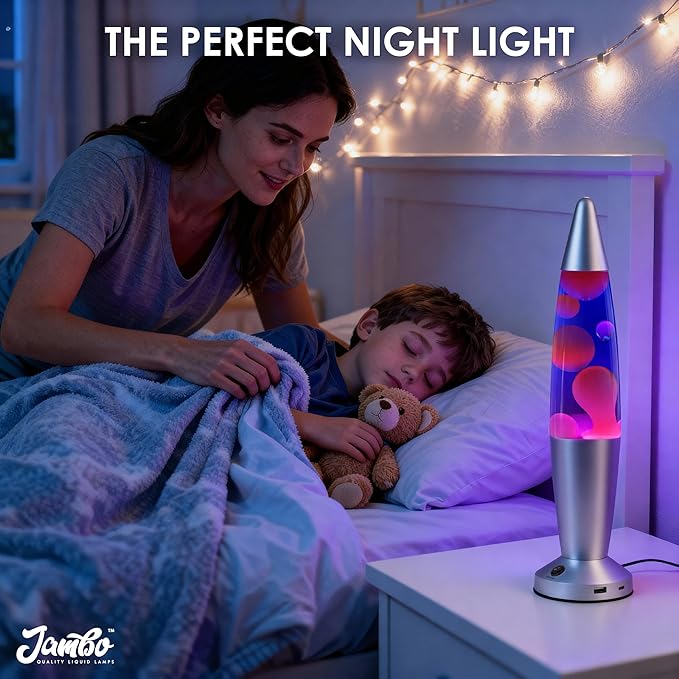 JAMBO Beautiful Liquid Lamp with USB Ports, 16" Motion Light with Blue Liquid Purple Wax, Relaxing Nightlight, Mood Light for Bedroom, Living Room, Office - Adults, Teens, Kids