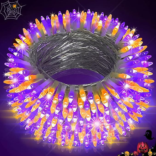 Halloween String Lights for Outside, 200 LED 66 FT String Lights with 8 Lighting Modes & Timer, Indoor Outdoor Halloween Decorations for Patio Yard Fence Deck Balcony Garden Decor (Purple & Orange)
