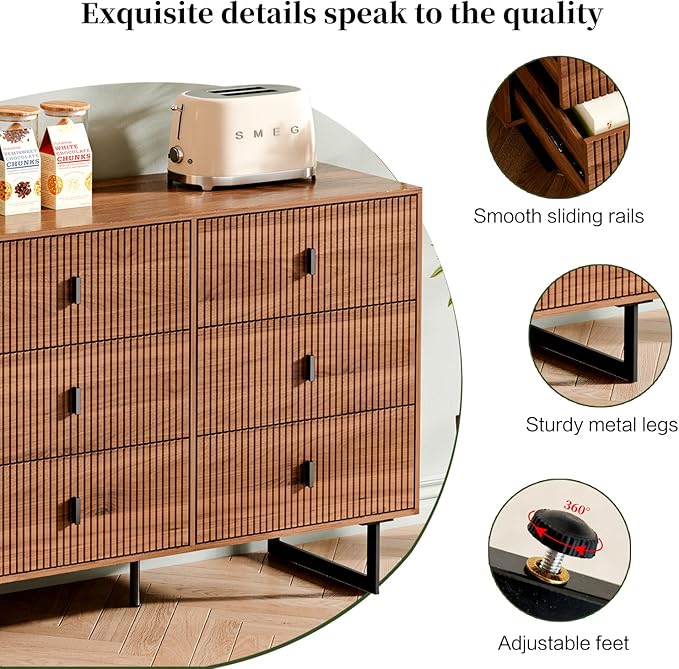 Modern Chest of Drawers with 9 Drawers,Deep Drawers,Clothes Organizer,Large Storage Cabinet for Living Room, Bedroom,Hallway,with Anti-Tipping Device, Walnut.