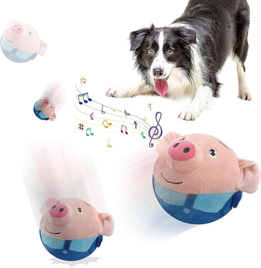 Active Pet Plush Sound Dog Toy, Interactive Ball - Washable Cartoon Pig, Squeaky Dog Toys for Indoor Play (Blue Pig)