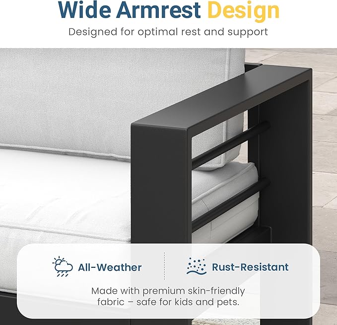 Wisteria Lane Patio Furniture Metal Loveseat, Metal Outdoor Chairs with Upgraded Cushions, All-Weather Outdoor 2 Seats Sofa Couch for Balcony, Garden, Deck, Backyard, Light Grey