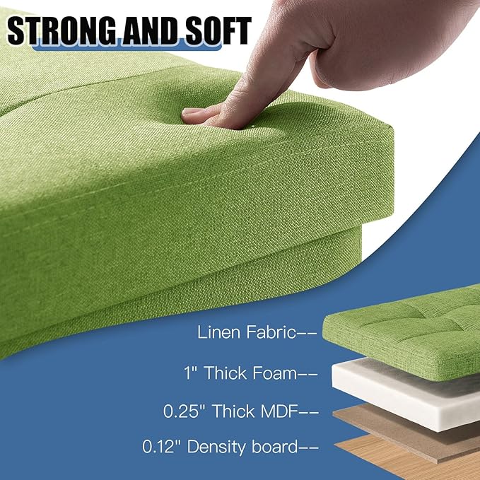 BRIAN & DANY 15 Inches Ottoman with Storage, Square Small Storage Ottoman Foot Rest with Legs, Ottomans Foot Stool for Dorm, Living Room, Entryway (Bright Green)