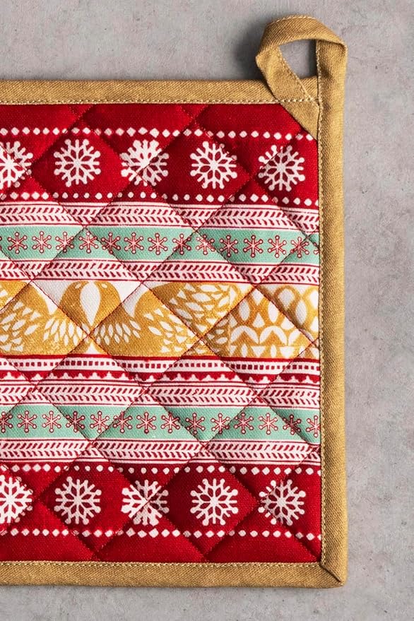 Maison d' Hermine Pot Holders Set 100% Cotton Heat Resistant Potholders 8" x 8" Hot Pads with Loop for Thanksgiving Christmas Decorations BBQ Cooking Baking Handling Hot Pans (Pack of 2, Sofia)