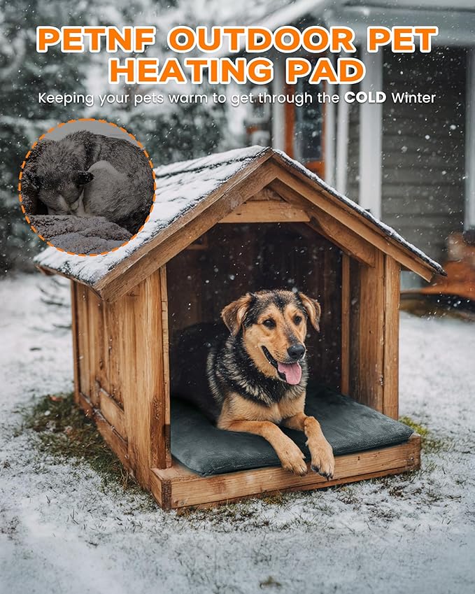 Outdoor Pet Heating Pad for Dog & Cat, Multi-Size Waterproof Heated Cat Dog Bed for Outside, Pet Heater Warmer Mat Blanket with Chew Resistant Cord for Senior Dog Cat House Whelping Box,Gray,16" x 28"
