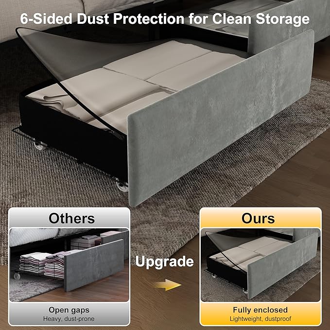 Full Bed Frame with LED Lights, Storage Drawers, No Box Spring Needed, 900 lbs Capacity, Easy Assembly, Velvet Grey