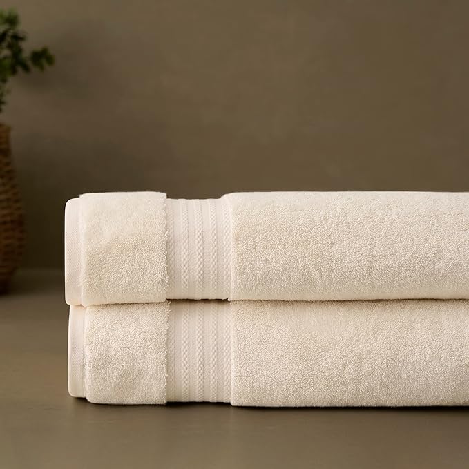 Fabdreams 100% Organic Cotton Bath Sheet Set of 2 700 GSM Oversized Towels Ultra Soft Plush Absorbent Durable Skin-Friendly Spa Hotel Premium Comfort Large 36 x 70 in Ivory