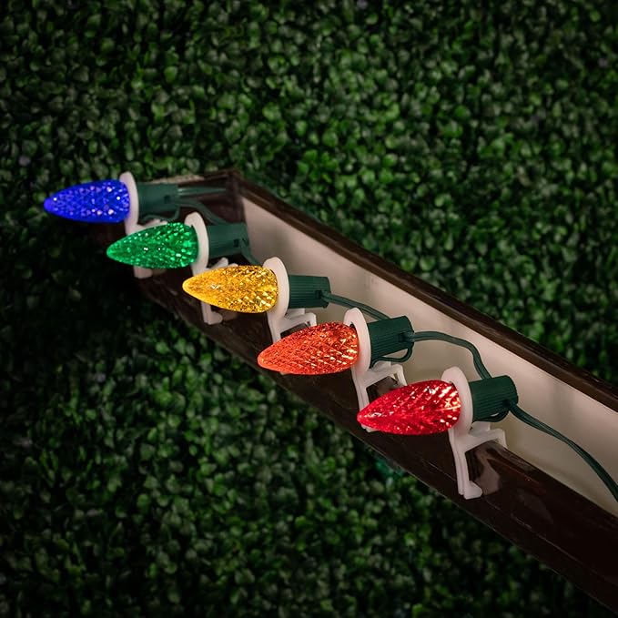 Novelty Lights 25 Feet 25 Light C9 Diamond Faceted LED String Lights, Multicolor, Pre-Lamped Holiday Lights on Green Wire, UL Listed Indoor/Outdoor, Connectable End-to-End