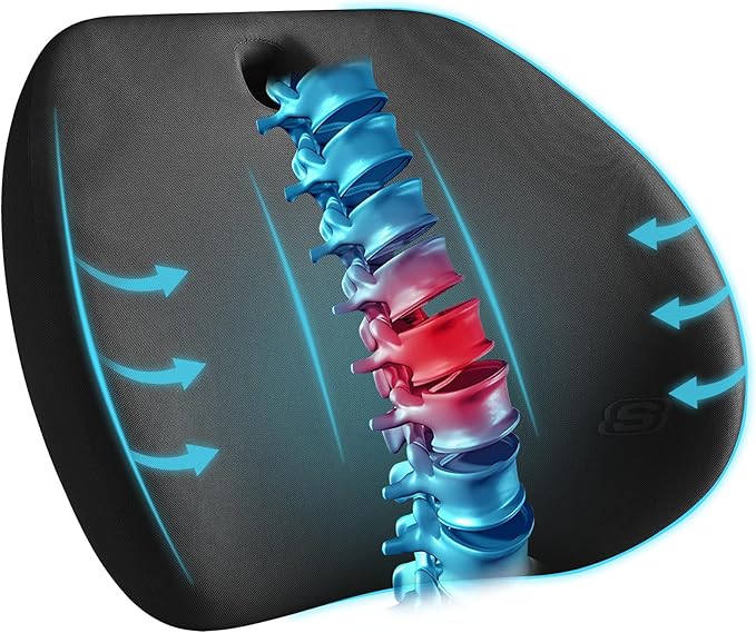 Skechers Lumbar Support Pillow for Office Chair,Memory Foam Lumbar Pillow,Lower Back Pain Relief Lumbar Pillow,Ergonomic Design Back Support Pillow for Office Chair,Car,Home,Travel,Black