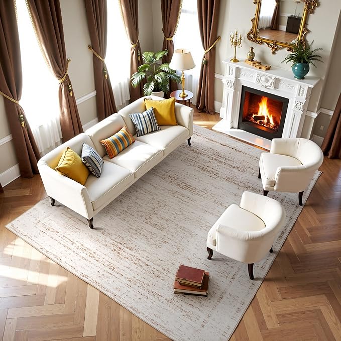 8x10 Washable Area Rugs for Living Room,Bedroom,Dining Room- Modern Abstract Large Area Rugs with Non Slip Rubber Backing,Soft Low Pile Neutral Light Pink Carpet for Nursery Dorm Kids Playroom