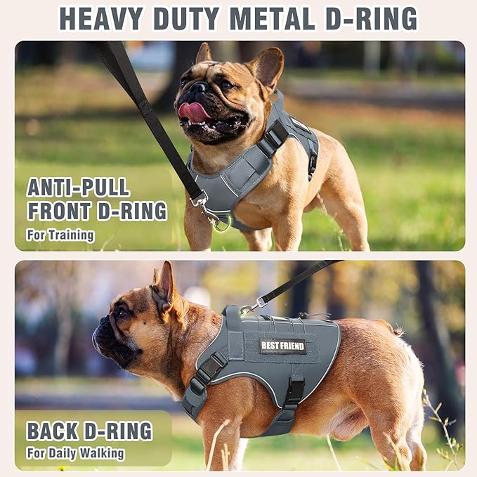 Tactical Dog Harness Small Sized Dog,No Pull Military Dog Vest with Handle,Reflective Heavy Duty Pet Harness for Walking Hiking Training Gray S