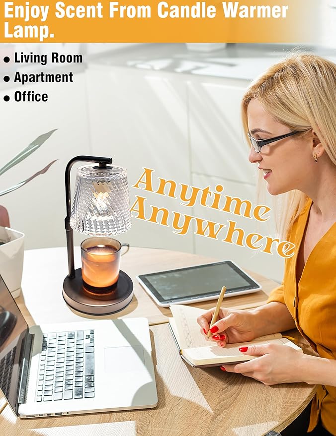 Candle Warmer Lamp with Timer Dimmable - Adjustable Electric Wax Melt Warmer Large Scented Jar Candles Lights, Birthday Gifts for Women, House Warming Gifts New Home Living Room Vintage Decor, Black