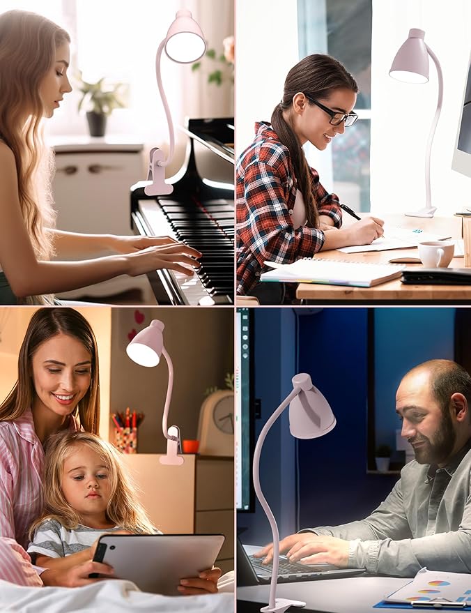 BOHON Cute Desk Lamp with Clamp 10W 38 LED Clip on Light, 5 Color 10 Brightness Auto Off Timer Flexible Gooseneck Pink Lamp Kawaii Accessories Desk Lights for Office Home Bed Bedside Reading, Pink