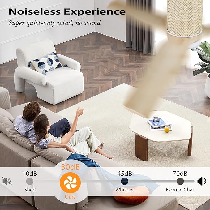 52" Ceiling Fan with Light - Low Profile Flush Mount Ceiling Fan, 6-Speed Remote Control, Solid Wood, Quiet Reversible DC Motor, Boho Style, for Bedroom, Living Room, Porch, Light Oak/White