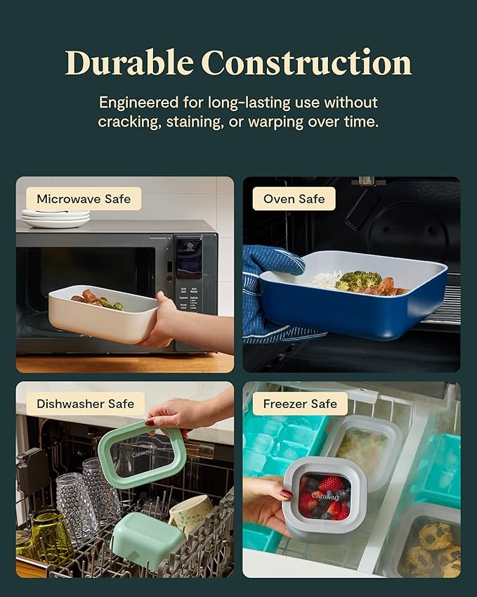 Caraway 22pc Glass Food Storage Set - Storage Containers for Food - Non-Toxic Ceramic-Coated Glass - Air Release Technology - Compact & Stackable Design - Sage