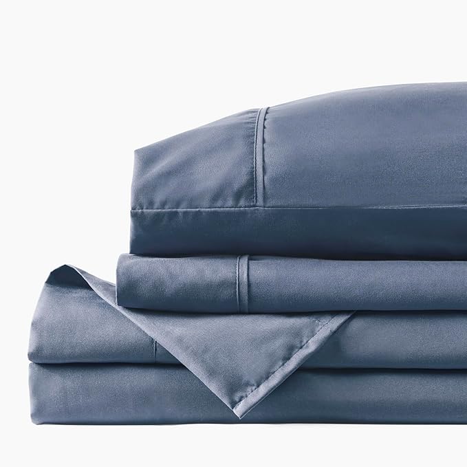 PeachSkinSheets French Blue Sheet Set - 1500tc Level of Softness - Extra Soft Cooling Sheets for Hot Sleepers and Night Sweats - Regular King Size