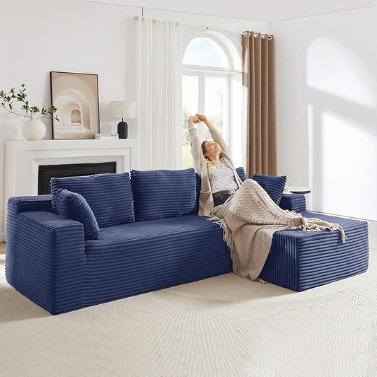 Modular Cloud Sectional Couch with L-Shape Chaise,Modern Upholstered Couches with Deep Seat,Corduroy Sponge Compressed Sofa for Living Room, Bedroom,No Assembly Required (Blue)