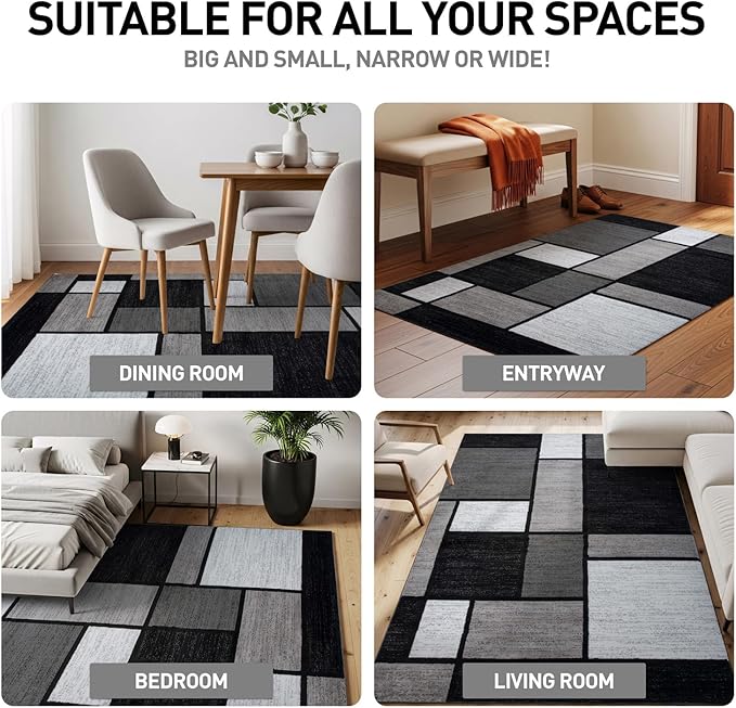 Rugshop Contemporary Modern Boxes for Entryway,Home Office,Living Room,Bedroom,Kitchen Non Shedding Area Rug 4' x 6' Gray