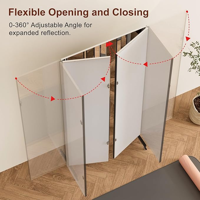 brisafe Full Length Mirror with 360° Wheels, 71"x71" Foldable Floor Mirror with Nano-Tech Shatterproof Film - Ultra-Large Mobile Mirror for Home Gym, Dance Studio & Commercial Spaces (Black)