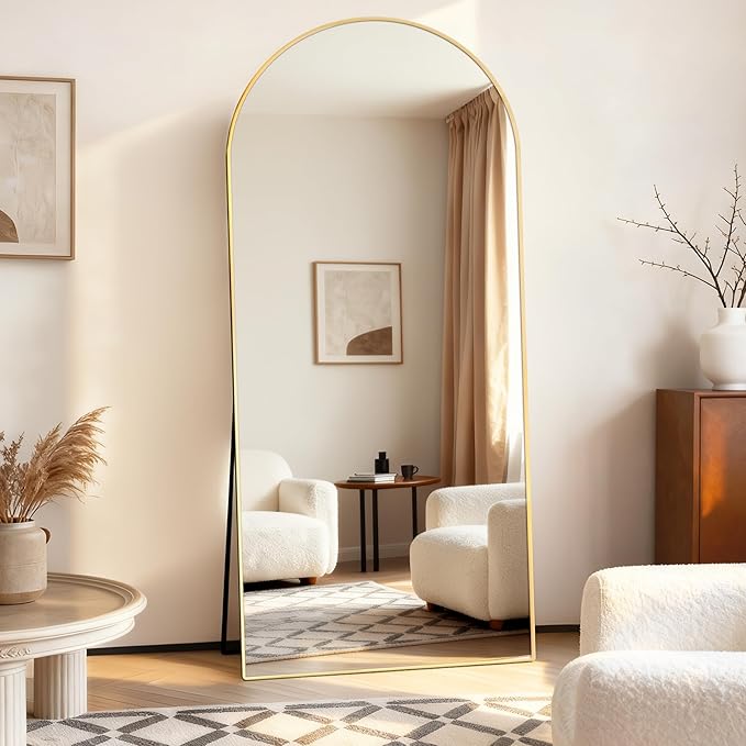 Arched Full Length Mirror 78"x35" - Floor Standing Body Mirror with Aluminum Frame,Leaning Hanging for Bedroom Cloakroom Living Room Gold