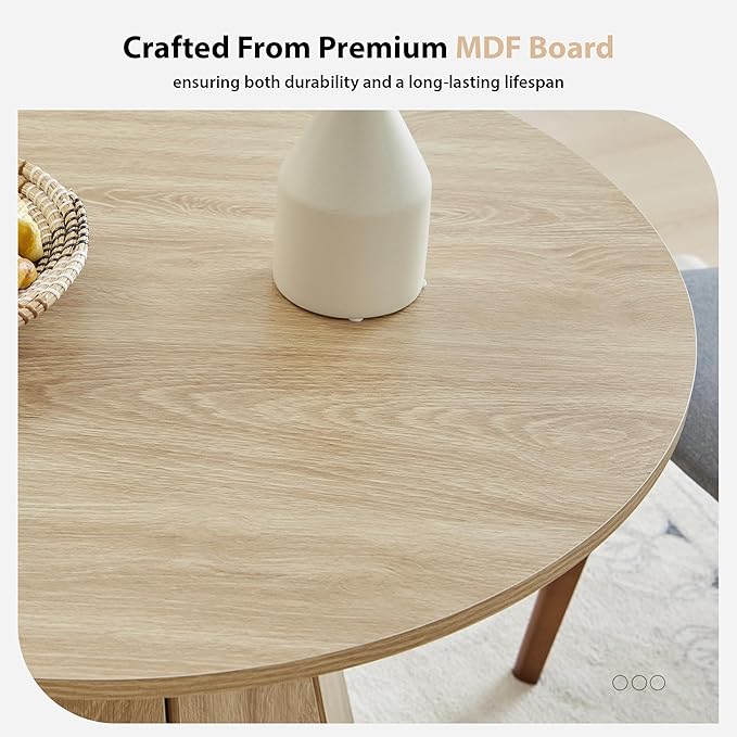 31.5 inch Small Round Dining Table, Modern Kitchen Table for 2 to 4 Person, Farmhouse Wood Circle Dining Room Tables with Pedestal Base, Space Saving Dinner Tables for Apartment, Small Space, Natural