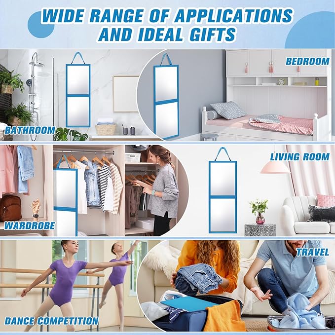 Foldable Portable Full Length Mirror for Dorm Dance Backstage Camping Travel Hanging Folding Makeup Body Mirror for Dancers Artists Home Aestheticians Spa(Blue,33.5" X 13.4")