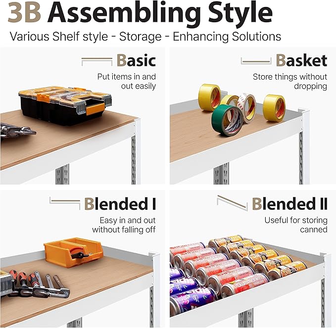 HOMEDANT House 48.1" W Deep 5 Tier Heavy Duty Garage Shelving Adjustable Metal Rack Storage Shelves Standing Shelf Unit Organizers Industrial Warehouse Basement White 1Pack