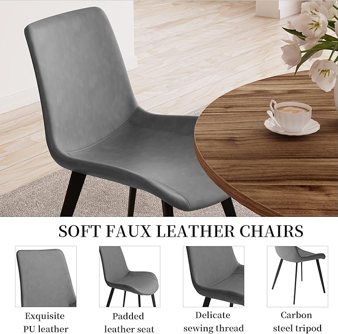 34.6'' Dining Table and Chairs for 2, Mid Century Modern Round Table Set, Space Saving for Apartment Kitchen Dining Room (Walnut Table+2 Grey Chairs)