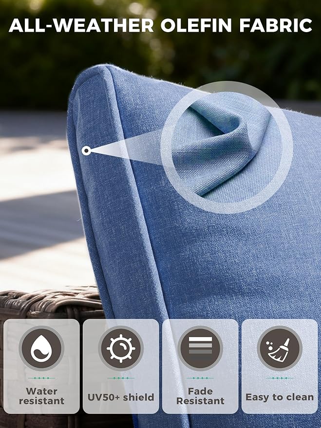 15 Piece Outdoor Wicker Rattan Sectional Sofa Set with Swivel Chairs, 12-Seats Patio with 4" Thickened Cushions & Coffee Table, All-Weather PE Rattan for Garden, Backyard, Porch, Blue