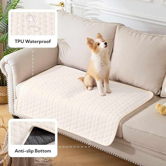 Soulbond Cooling Mat for Large Dogs - 29"x40" Washable Cooling Pad for Dogs & Cats, QMAX>0.3, Anti-Slip Bottom, Portable Summer Cool Pet Bed Pad for Outdoor/Indoor/Cars/Travel Use, Pearl White