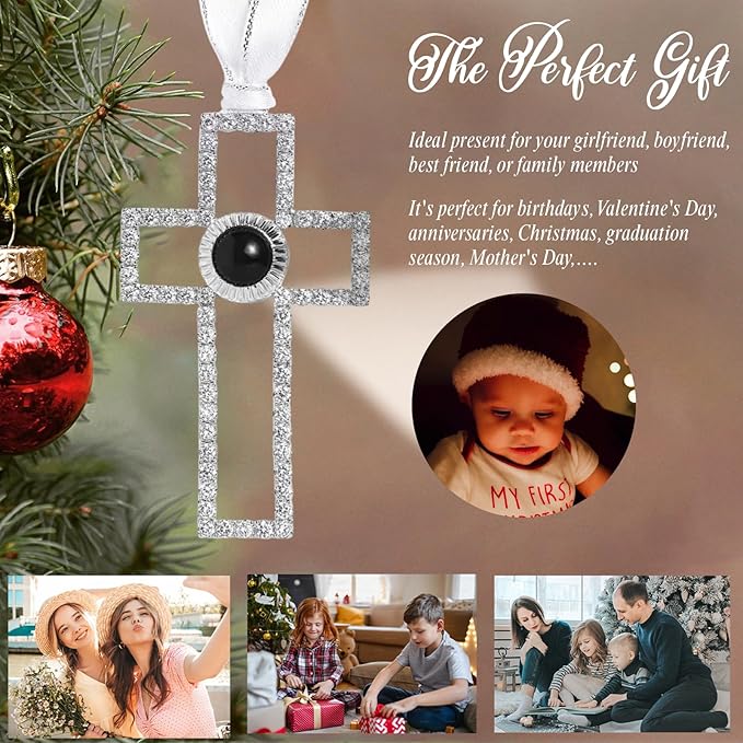 NAZENTI Personalized Christmas Ornament for Grandparents, Custom Angel Wings Photo Projection Ornament, Memorial Ornaments with Photo Inside for Tree Hanging Xmas, Family Remembrance Decor